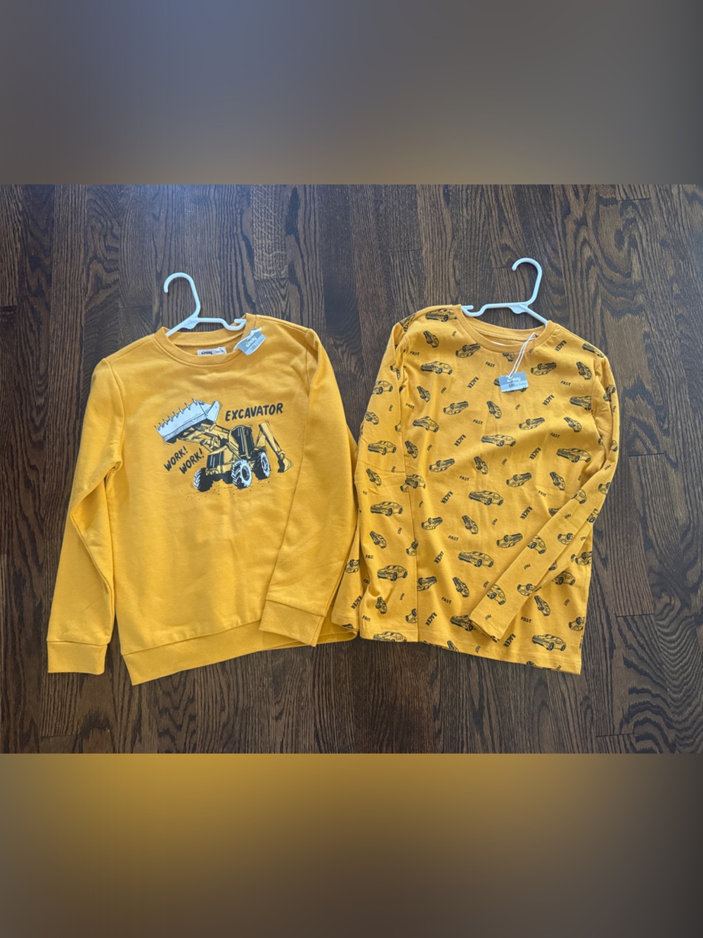 Kids Yellow Excavator Long Sleeve Top & Matching Tee Set